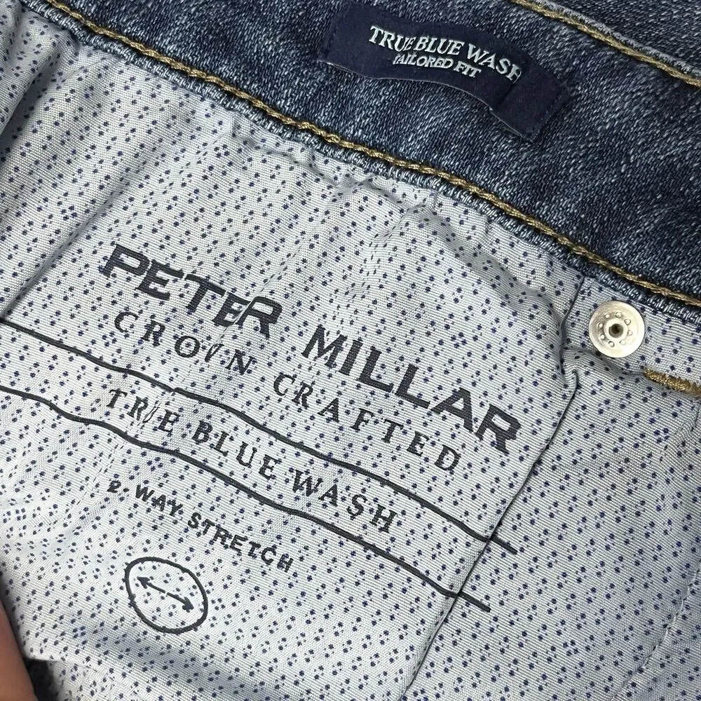 Peter Millar Crown Crafted Jeans 38x34 True Blue Wash Tailored Fit Stretch